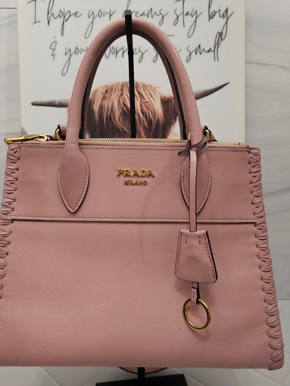 Prada Paradigm Saffiano Leather Tote Pink Authentic Crossbody Satchel - Picture 3 of 15